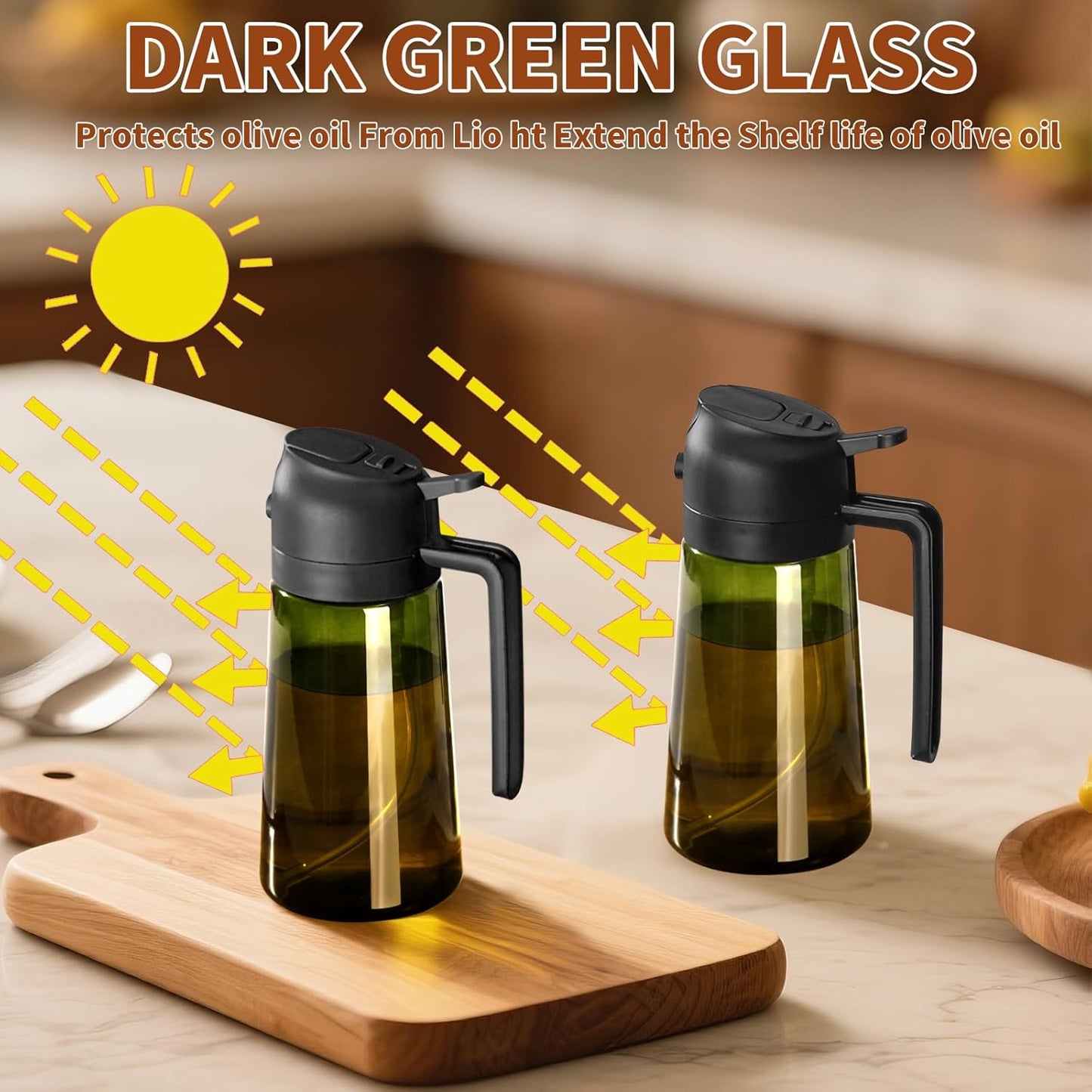 Aceitera Spray Pulverizador Y Dispensador Aceite, Vertedor De Aceite De Vidrio a Prueba De Luz De 470 Ml Para Cocina, Freidora De Aire, Cocina, Ensalada Y Barbacoa
