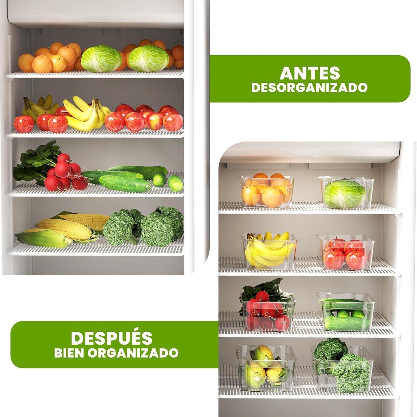 KICHLY Set of 8 Pantry Organizers - Storage Compartments for Kitchen, Pantry, Cabinets, Countertops, and Refrigerator - BPA-Free (Transparent)