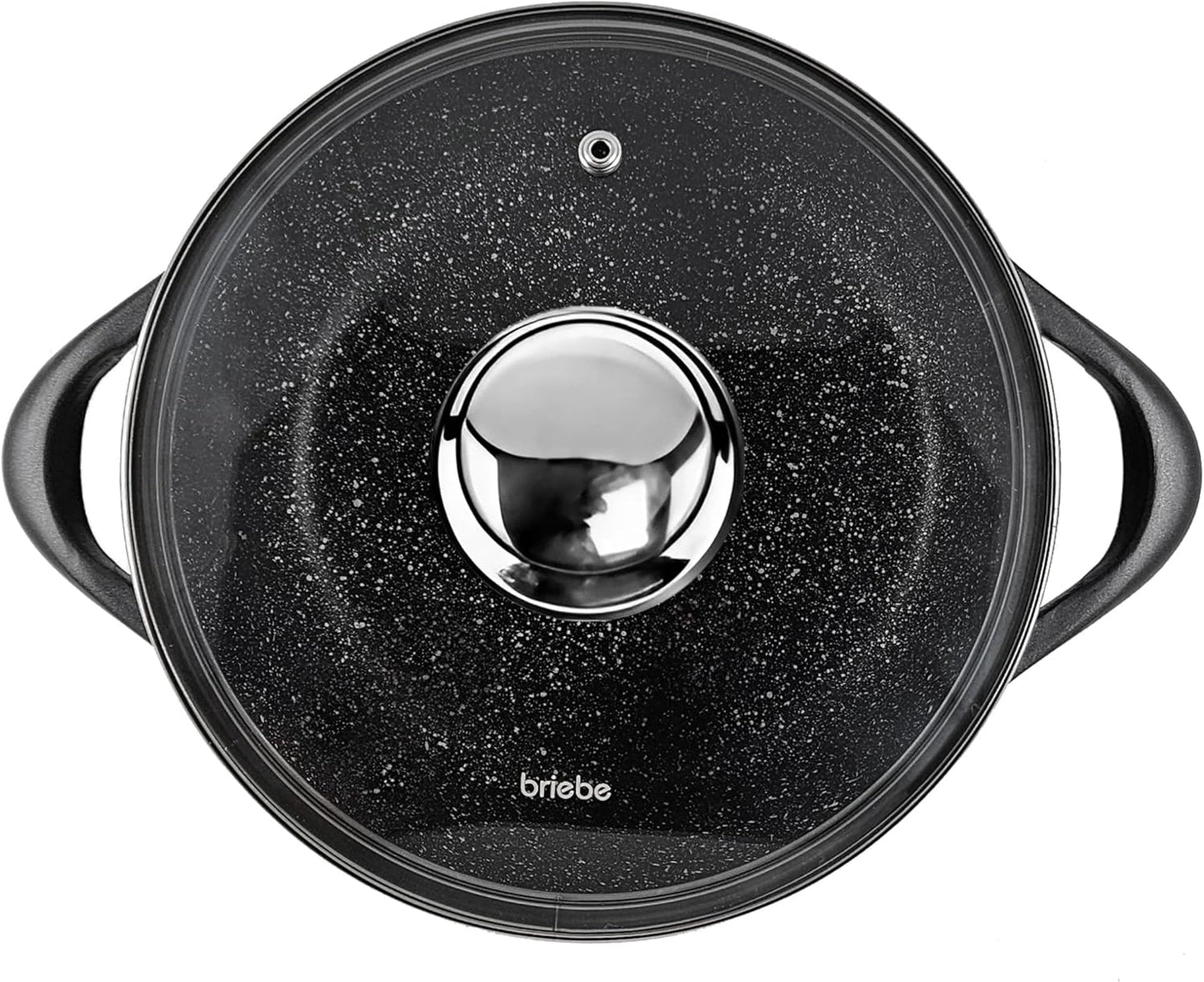 Briebe Batería Cocina Inducción 8 Piezas, Juego 4 Ollas Aluminio Fundido, Antiadherente ILAG GRANITEC Sin PFOA, Set Cazuelas Tapas Cristal, Guantes Silicona, Vitrocerámica, Gas, Horno, MGK-17