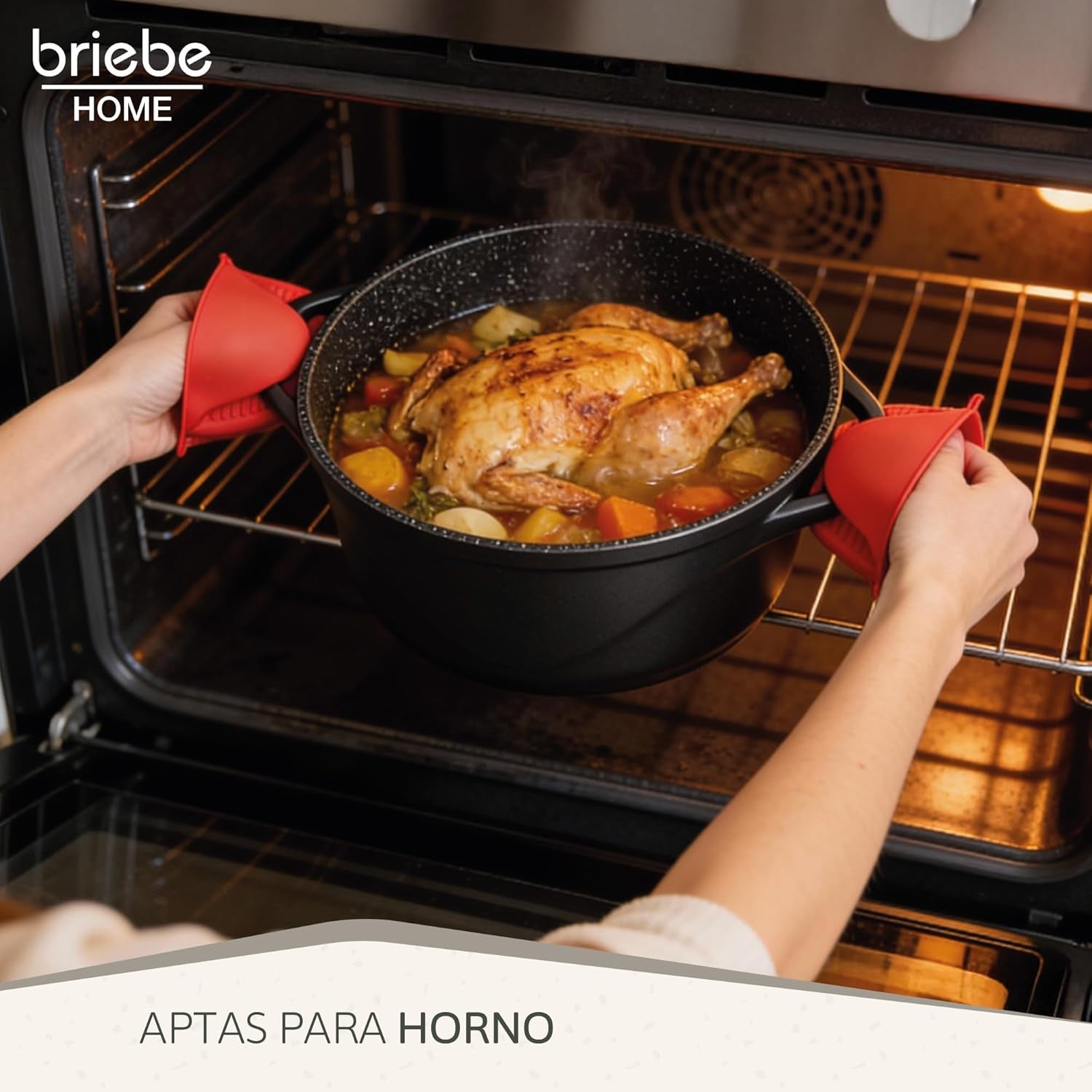 Briebe Batería Cocina Inducción 8 Piezas, Juego 4 Ollas Aluminio Fundido, Antiadherente ILAG GRANITEC Sin PFOA, Set Cazuelas Tapas Cristal, Guantes Silicona, Vitrocerámica, Gas, Horno, MGK-17
