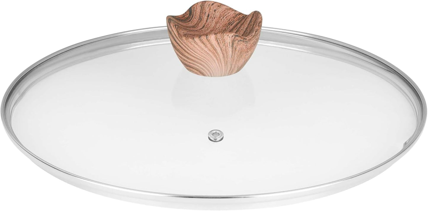 716948 - Sartén Con 2 Compartimentos (Diámetro 28 X 7,5 Cm, Aluminio Fundido, Revestimiento Antiadherente Sin PFOA, Efecto Piedra, Olla Shabu Con Tapa De Cristal, Incluye Inducción