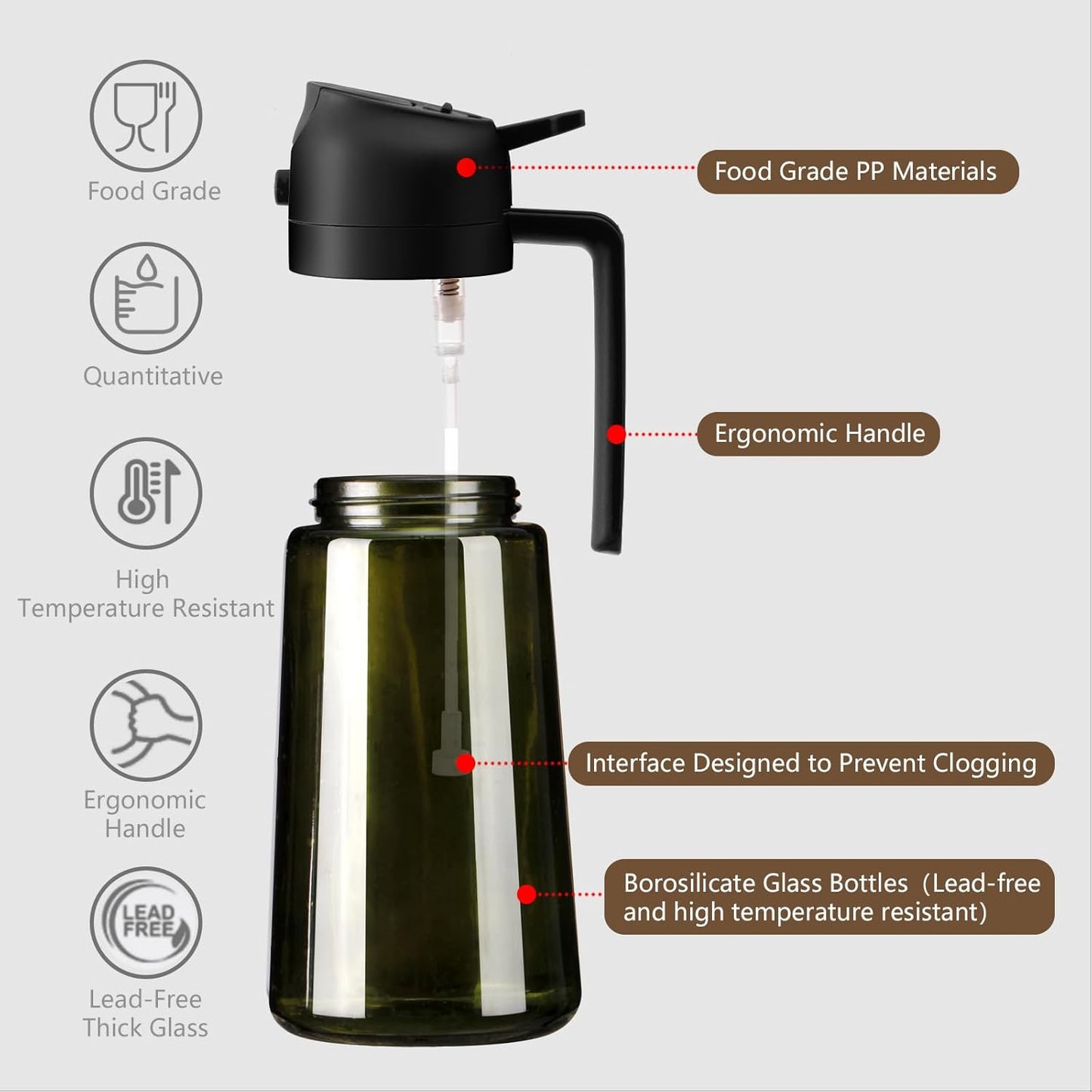 Aceitera Spray Pulverizador Y Dispensador Aceite, Vertedor De Aceite De Vidrio a Prueba De Luz De 470 Ml Para Cocina, Freidora De Aire, Cocina, Ensalada Y Barbacoa