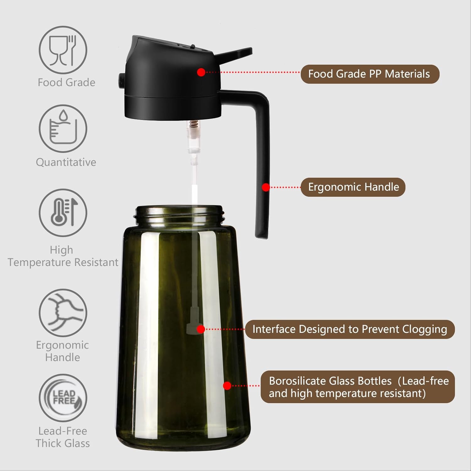 Aceitera Spray Pulverizador Y Dispensador Aceite, Vertedor De Aceite De Vidrio a Prueba De Luz De 470 Ml Para Cocina, Freidora De Aire, Cocina, Ensalada Y Barbacoa