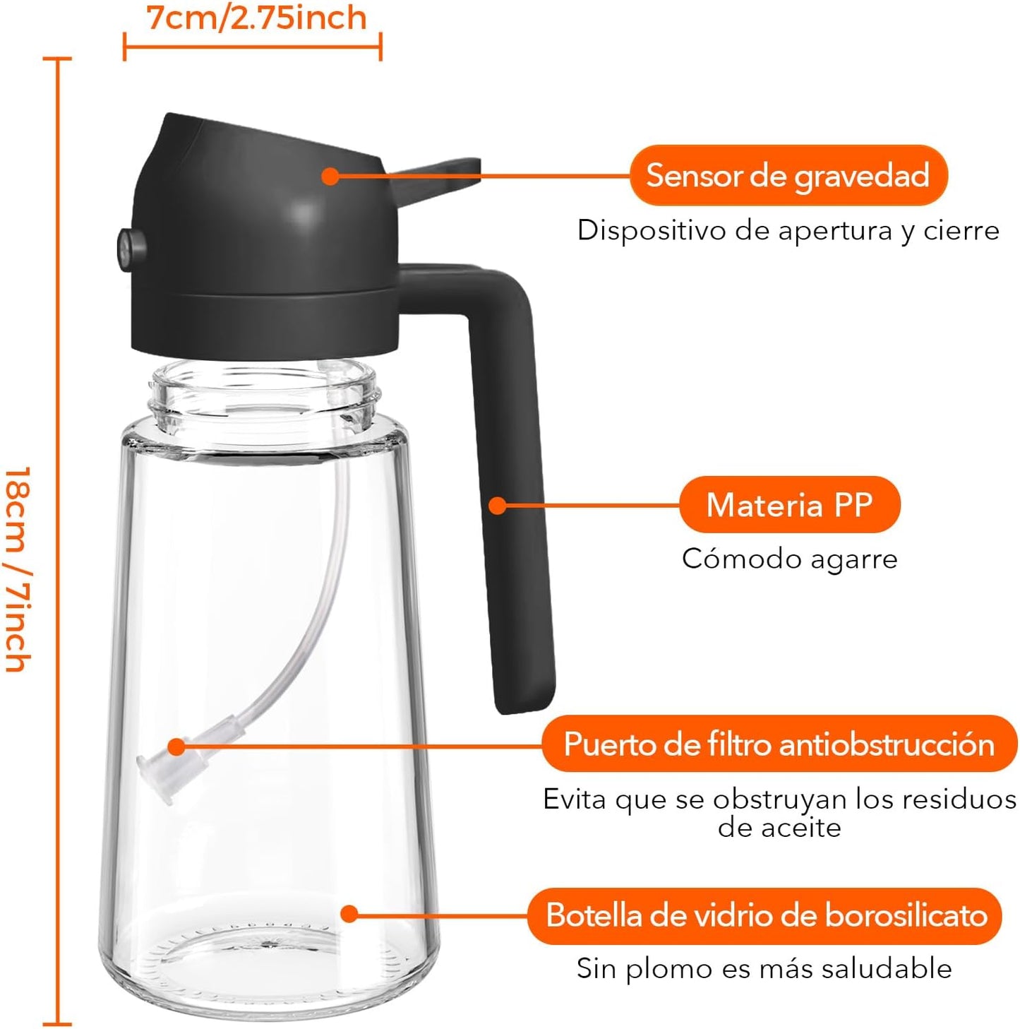 YARRAMATE Pulverizador De Aceite Para Cocinar, Botella Dispensadora De Aceite De Oliva 2 En 1 Para Cocina, Botella De Aceite De Vidrio De 17 Oz/470 Ml Para Freidora De Aire, Barbacoa (Negra)