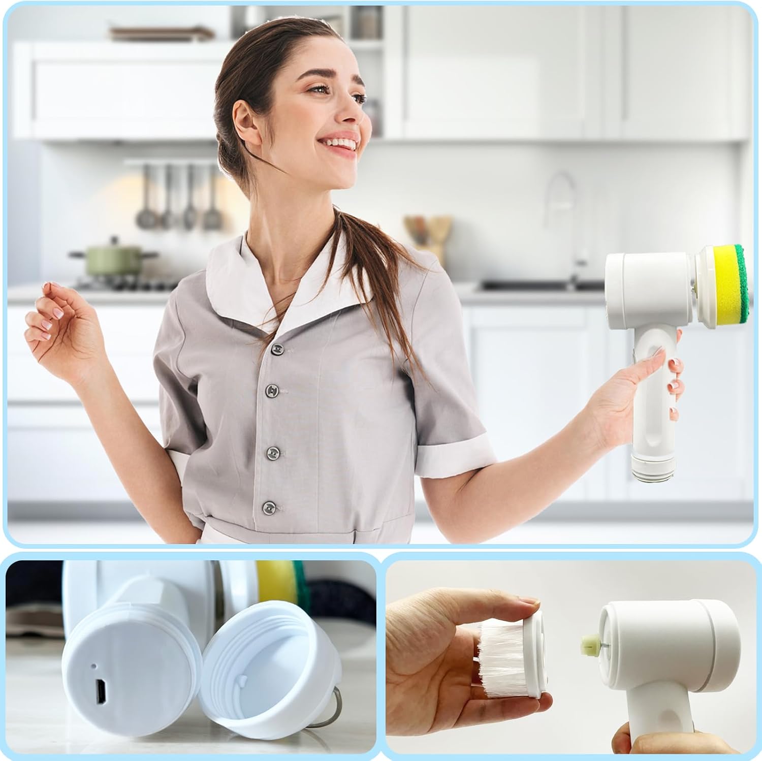 Cepillo De Limpieza Eléctrico, Fregador Giratorio Eléctrico Con 5 Cabezales De Cepillo, Kit De Limpieza Automático Para Bañera De Baño, Cocina, Azulejo, Ventana, Bañera, Plato, Fregadero