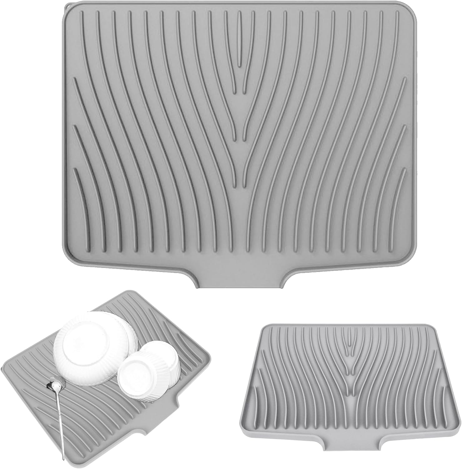 Alfombrilla Escurreplatos Silicona, Escurridor Fregadero Alfombrillas Antideslizante Cocina Bandeja Resistencia a Altas Temperaturas Dish Drying Rack Para Platos, 40 X 33 X 1.5 Cm Gris