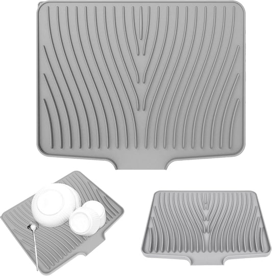 Alfombrilla Escurreplatos Silicona, Escurridor Fregadero Alfombrillas Antideslizante Cocina Bandeja Resistencia a Altas Temperaturas Dish Drying Rack Para Platos, 40 X 33 X 1.5 Cm Gris