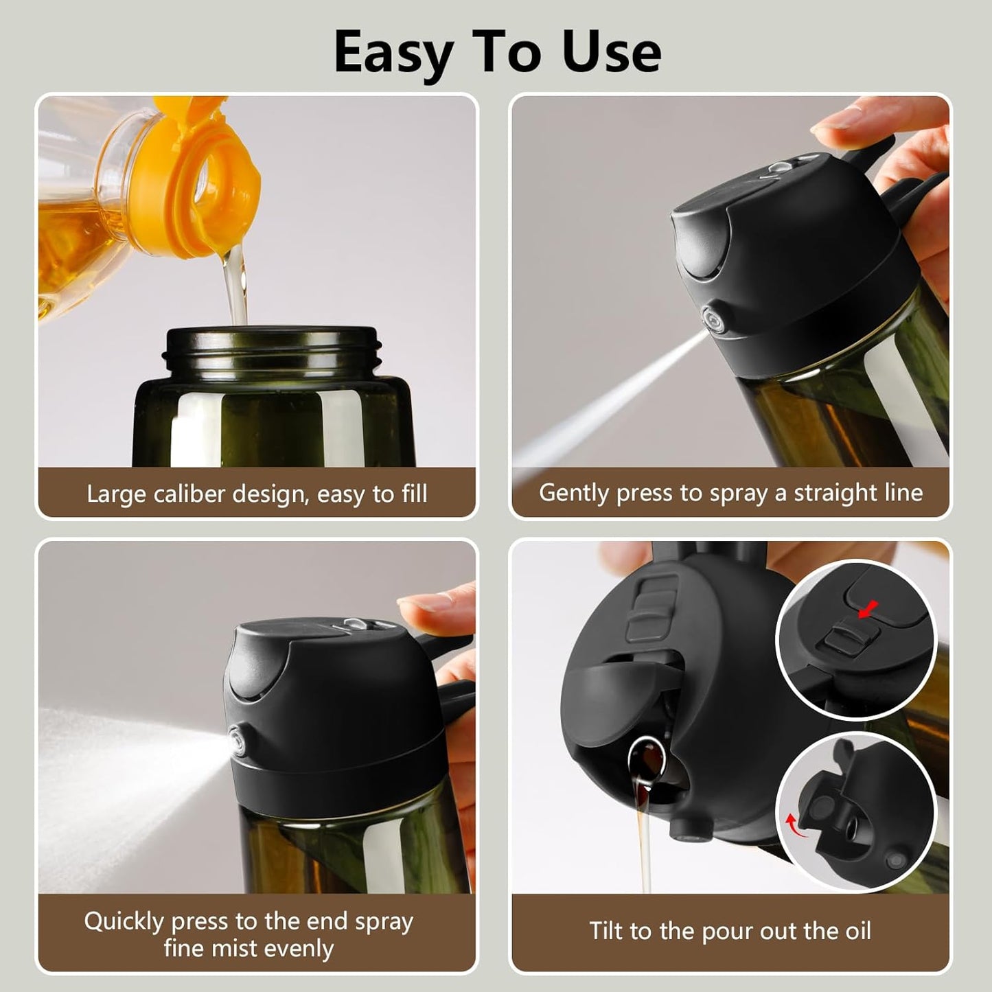 Aceitera Spray Pulverizador Y Dispensador Aceite, Vertedor De Aceite De Vidrio a Prueba De Luz De 470 Ml Para Cocina, Freidora De Aire, Cocina, Ensalada Y Barbacoa