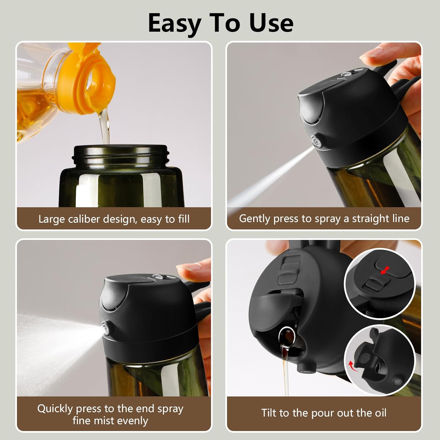 Aceitera Spray Pulverizador Y Dispensador Aceite, Vertedor De Aceite De Vidrio a Prueba De Luz De 470 Ml Para Cocina, Freidora De Aire, Cocina, Ensalada Y Barbacoa