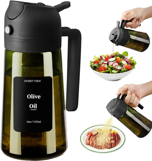 Aceitera Spray Pulverizador Y Dispensador Aceite, Vertedor De Aceite De Vidrio a Prueba De Luz De 470 Ml Para Cocina, Freidora De Aire, Cocina, Ensalada Y Barbacoa
