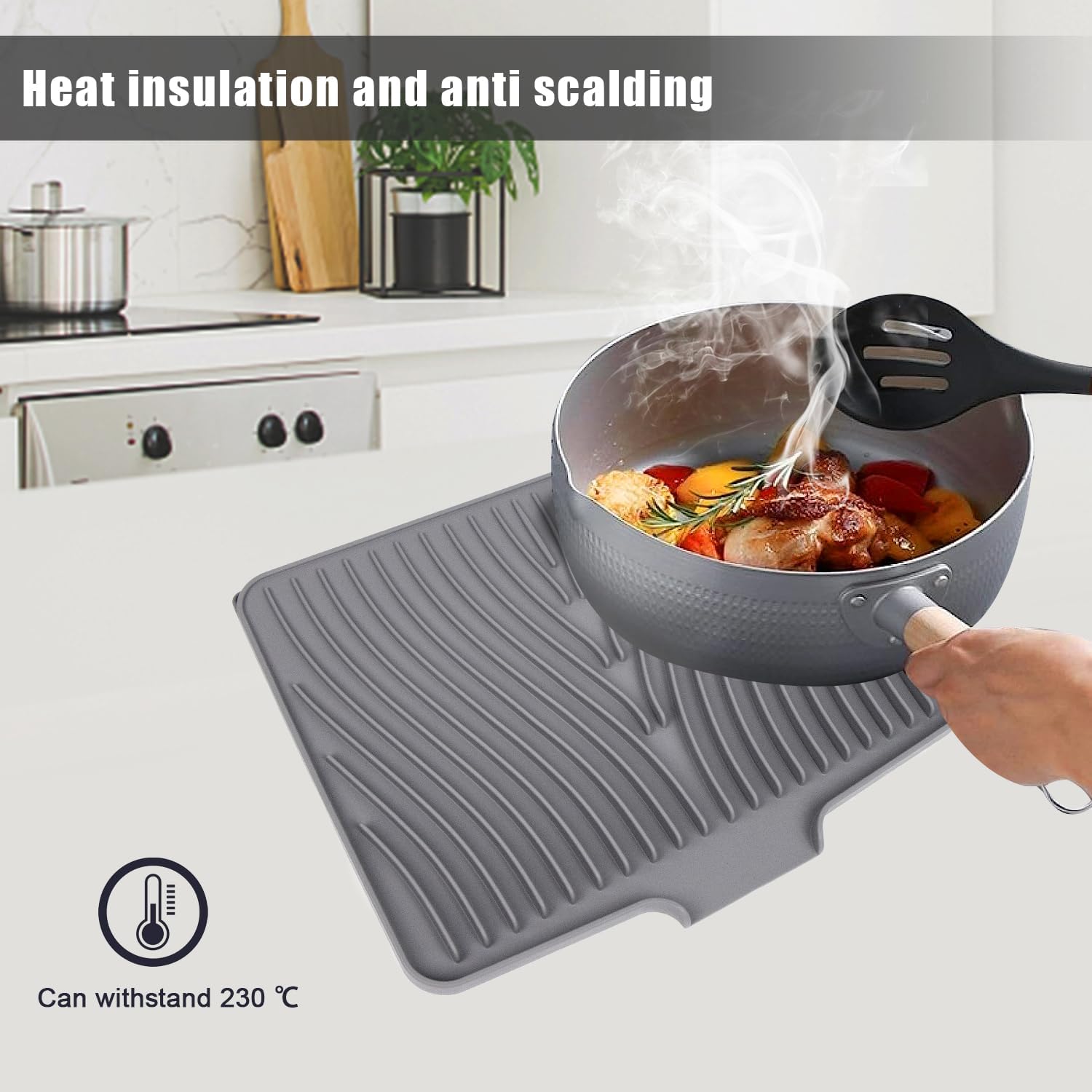 Alfombrilla Escurreplatos Silicona, Escurridor Fregadero Alfombrillas Antideslizante Cocina Bandeja Resistencia a Altas Temperaturas Dish Drying Rack Para Platos, 40 X 33 X 1.5 Cm Gris