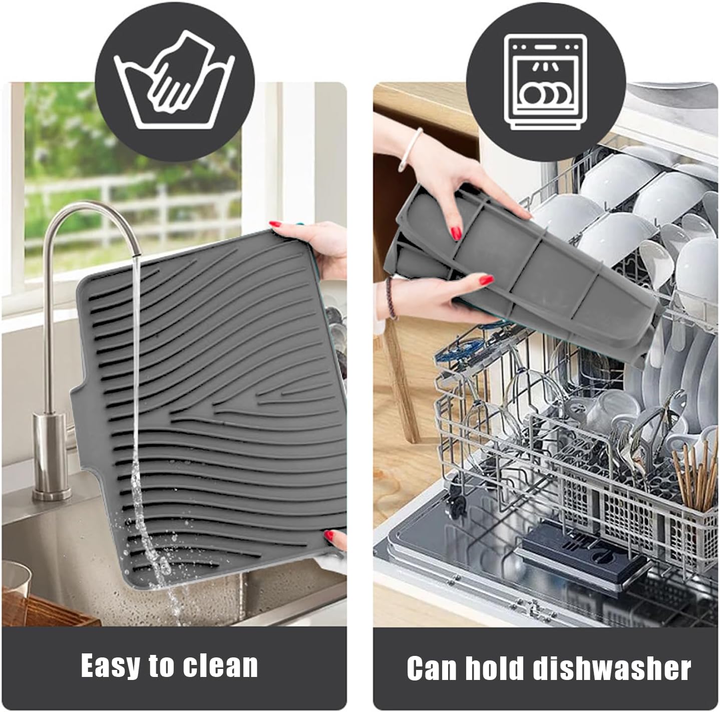 Alfombrilla Escurreplatos Silicona, Escurridor Fregadero Alfombrillas Antideslizante Cocina Bandeja Resistencia a Altas Temperaturas Dish Drying Rack Para Platos, 40 X 33 X 1.5 Cm Gris