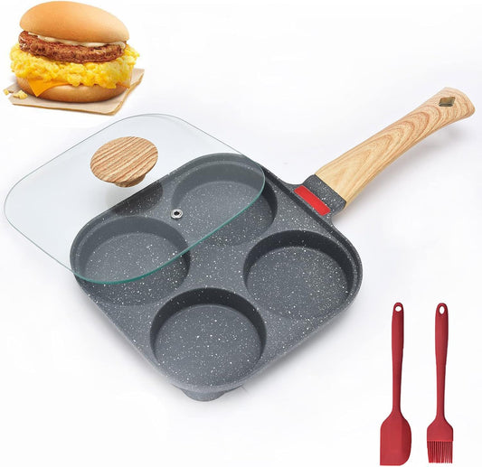 Sarten Huevo Frito Y Tortitas Con Tapa Y 4 Tazas Antiadherente Con Tapa Sarten Para Tortilla De Aluminio Olla Para Desayuno Dividida, Para Estufa De Gas Y Utensilios De Cocina De Inducción