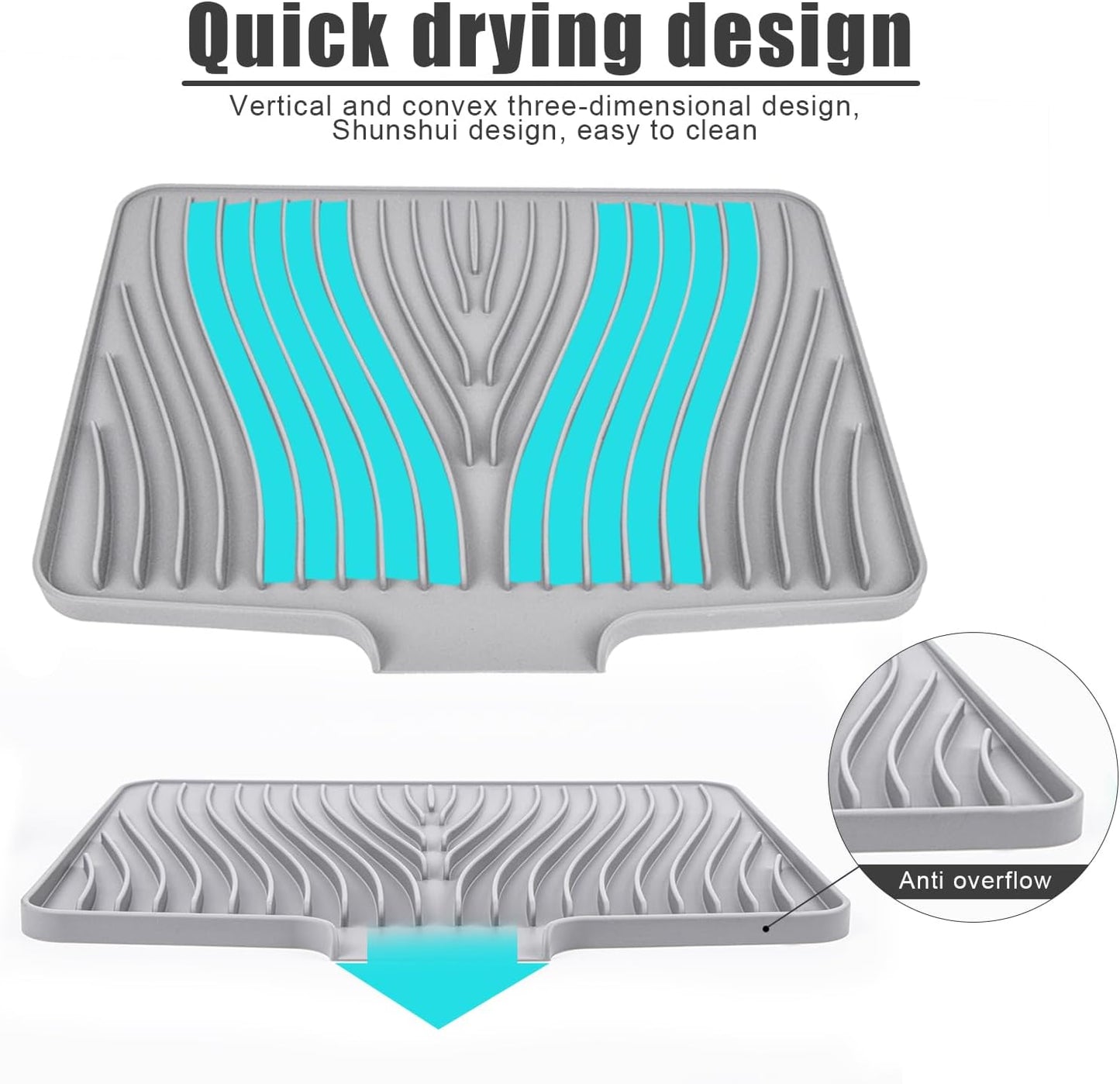 Alfombrilla Escurreplatos Silicona, Escurridor Fregadero Alfombrillas Antideslizante Cocina Bandeja Resistencia a Altas Temperaturas Dish Drying Rack Para Platos, 40 X 33 X 1.5 Cm Gris