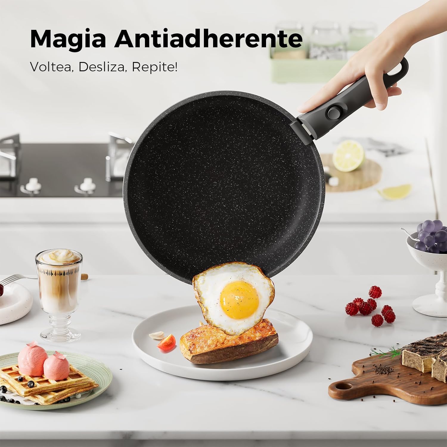 YASHE Batería De Cocina Antiadherente De 20 Piezas – Juego De Ollas Y Sartenes Con Asas Extraíbles, Compatible Con Lavavajillas, Apilable, Ideal Para Familias,Gris