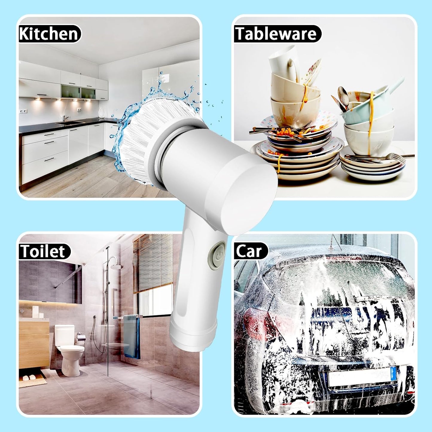 Cepillo De Limpieza Eléctrico, Fregador Giratorio Eléctrico Con 5 Cabezales De Cepillo, Kit De Limpieza Automático Para Bañera De Baño, Cocina, Azulejo, Ventana, Bañera, Plato, Fregadero