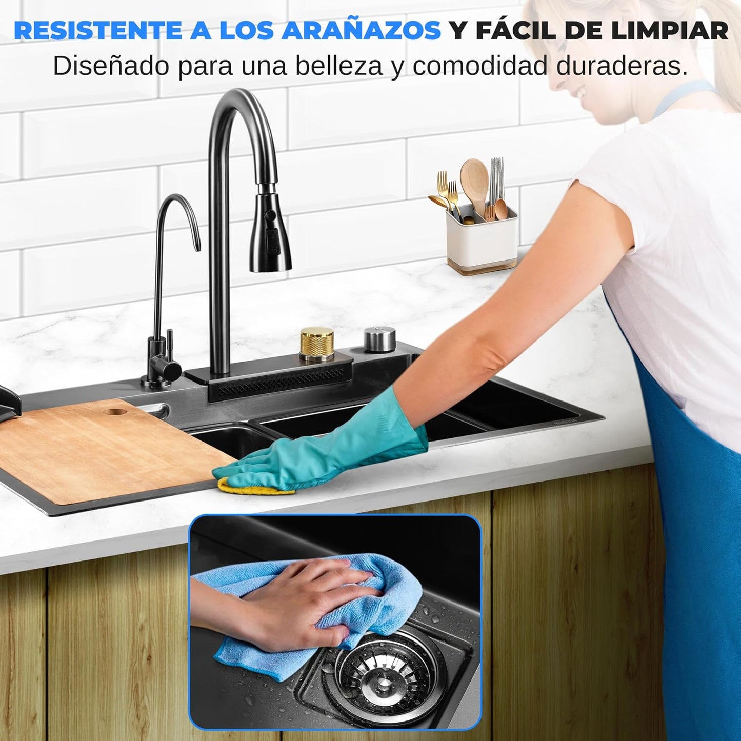 Serenelife Fregadero Cocina, Con Grifo, Rejilla De Drenaje, Canasta Coladora, Tavla De Cortar, Lavavasos, Acero Inoxidable, Instalacion Bajo O Sobre Encimera