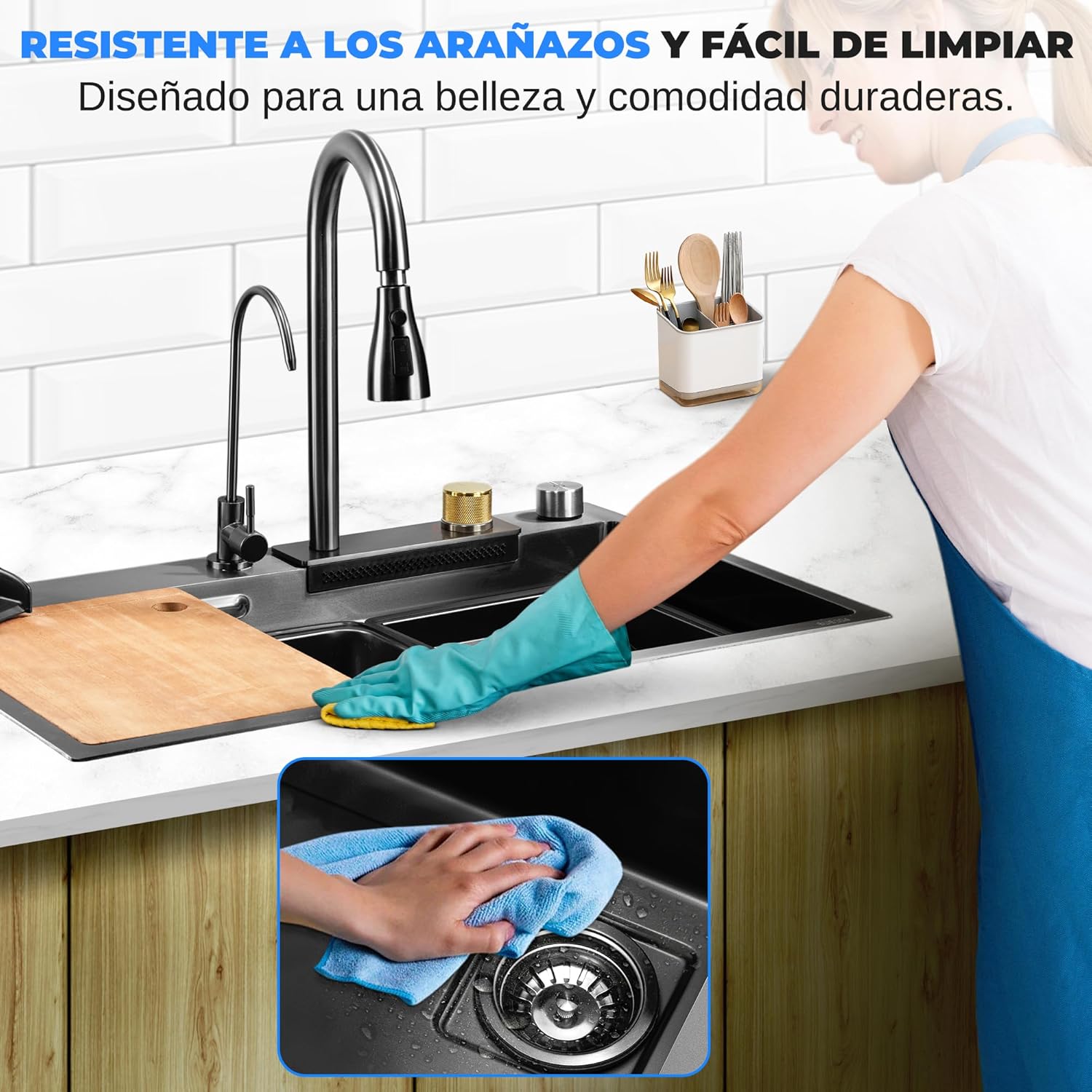 Serenelife Fregadero Cocina, Con Grifo, Rejilla De Drenaje, Canasta Coladora, Tavla De Cortar, Lavavasos, Acero Inoxidable, Instalacion Bajo O Sobre Encimera