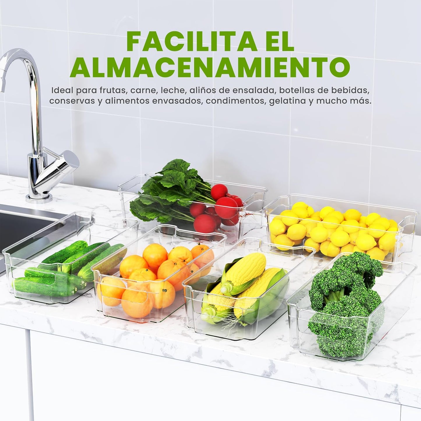 KICHLY Set of 8 Pantry Organizers - Storage Compartments for Kitchen, Pantry, Cabinets, Countertops, and Refrigerator - BPA-Free (Transparent)