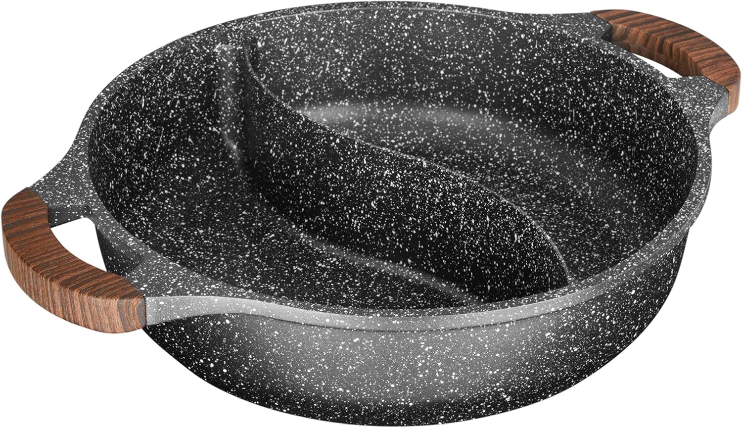 716948 - Sartén Con 2 Compartimentos (Diámetro 28 X 7,5 Cm, Aluminio Fundido, Revestimiento Antiadherente Sin PFOA, Efecto Piedra, Olla Shabu Con Tapa De Cristal, Incluye Inducción