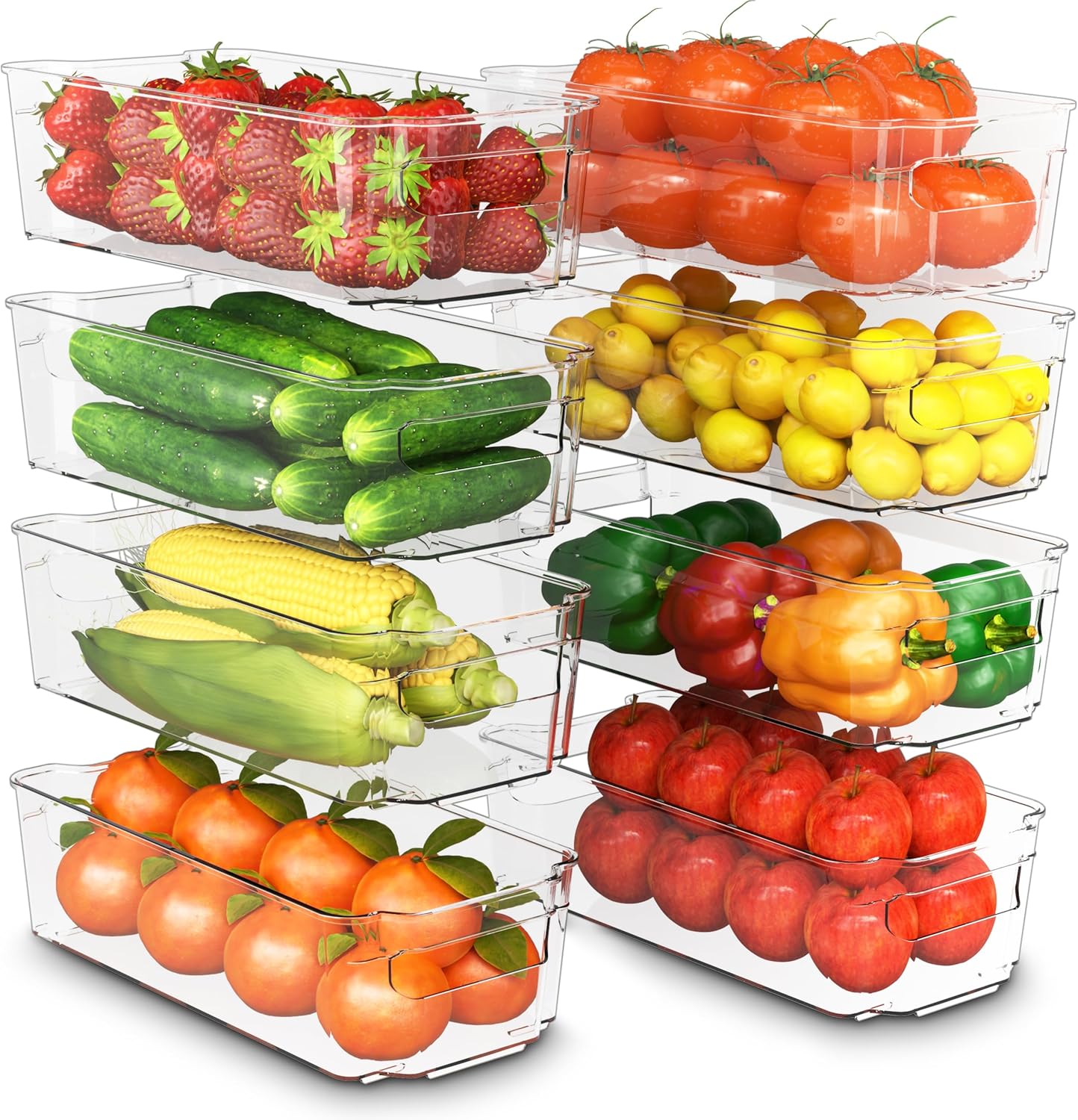 KICHLY Set of 8 Pantry Organizers - Storage Compartments for Kitchen, Pantry, Cabinets, Countertops, and Refrigerator - BPA-Free (Transparent)