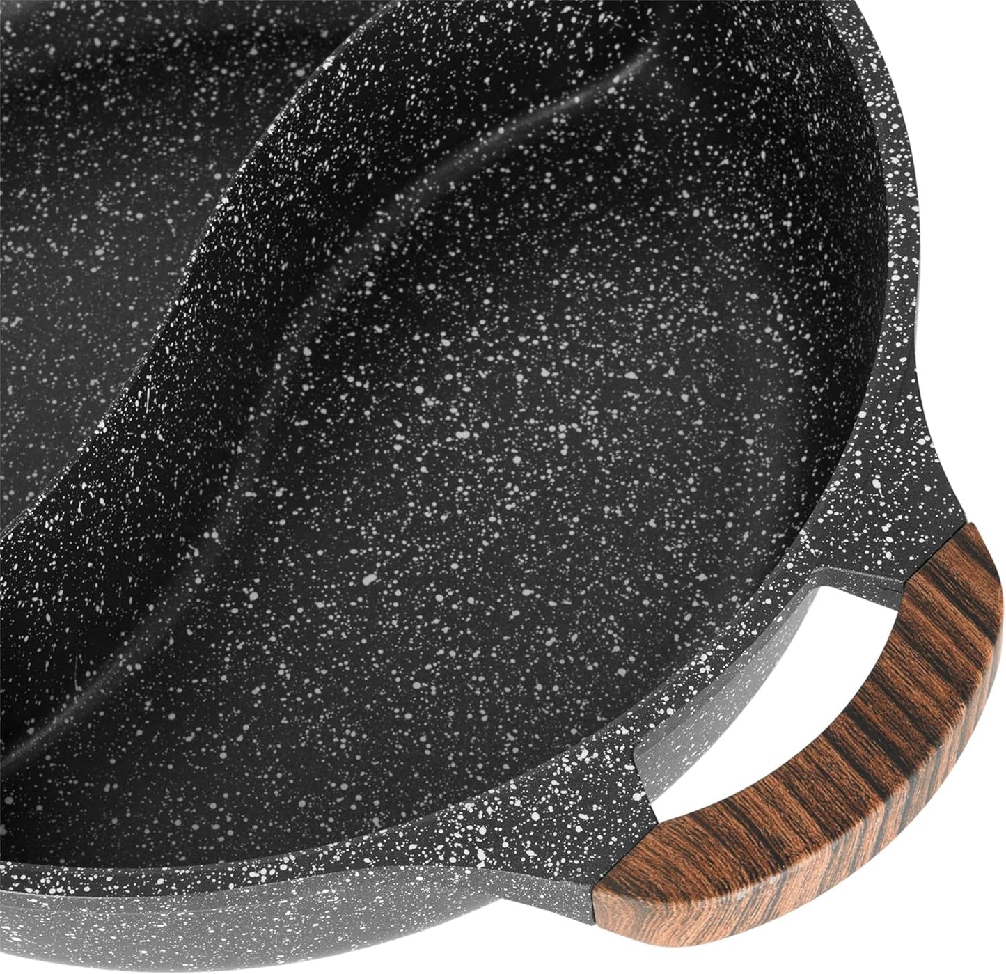 716948 - Sartén Con 2 Compartimentos (Diámetro 28 X 7,5 Cm, Aluminio Fundido, Revestimiento Antiadherente Sin PFOA, Efecto Piedra, Olla Shabu Con Tapa De Cristal, Incluye Inducción