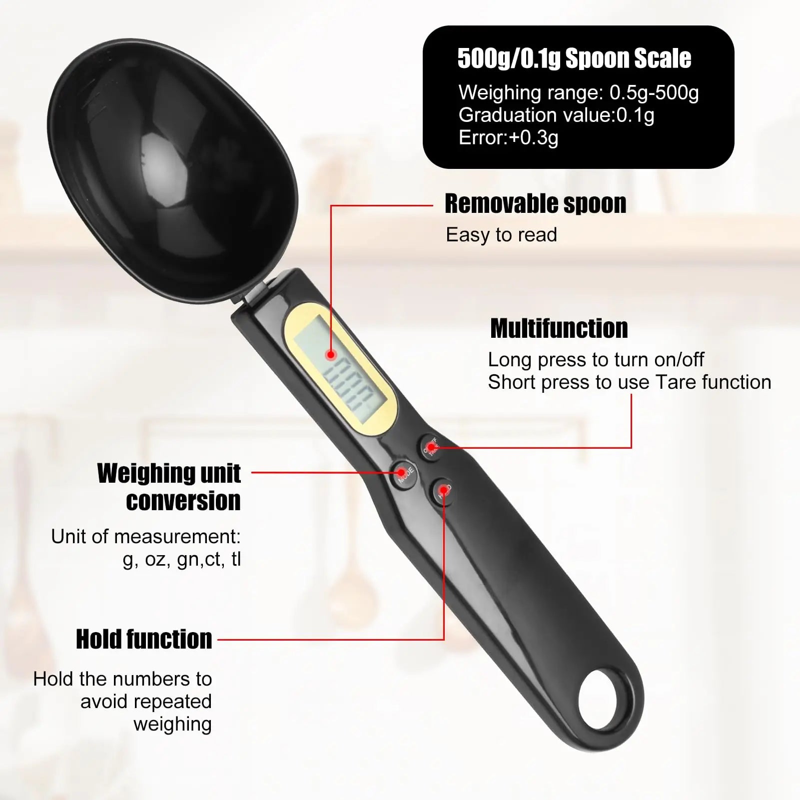 Precision Digital Kitchen Scale - 500g Capacity, 0.1g Accuracy, Perfect for Measuring Flour, Milk, and Coffee - Compact & Easy-to-Use!