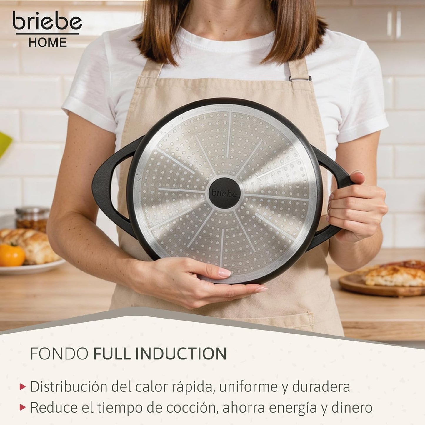 Briebe Batería Cocina Inducción 8 Piezas, Juego 4 Ollas Aluminio Fundido, Antiadherente ILAG GRANITEC Sin PFOA, Set Cazuelas Tapas Cristal, Guantes Silicona, Vitrocerámica, Gas, Horno, MGK-17
