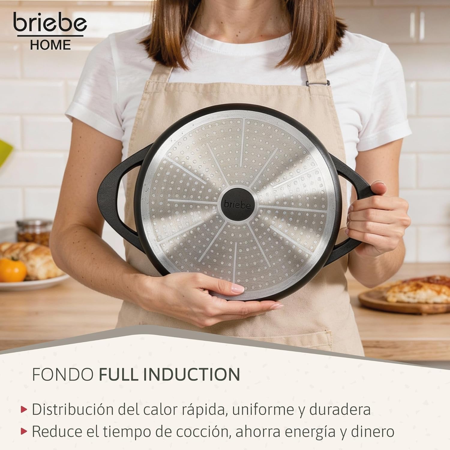 Briebe Batería Cocina Inducción 8 Piezas, Juego 4 Ollas Aluminio Fundido, Antiadherente ILAG GRANITEC Sin PFOA, Set Cazuelas Tapas Cristal, Guantes Silicona, Vitrocerámica, Gas, Horno, MGK-17