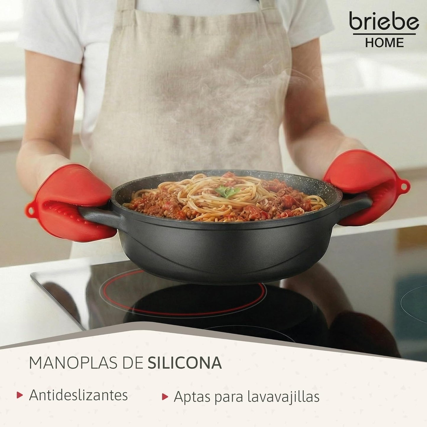 Briebe Batería Cocina Inducción 8 Piezas, Juego 4 Ollas Aluminio Fundido, Antiadherente ILAG GRANITEC Sin PFOA, Set Cazuelas Tapas Cristal, Guantes Silicona, Vitrocerámica, Gas, Horno, MGK-17